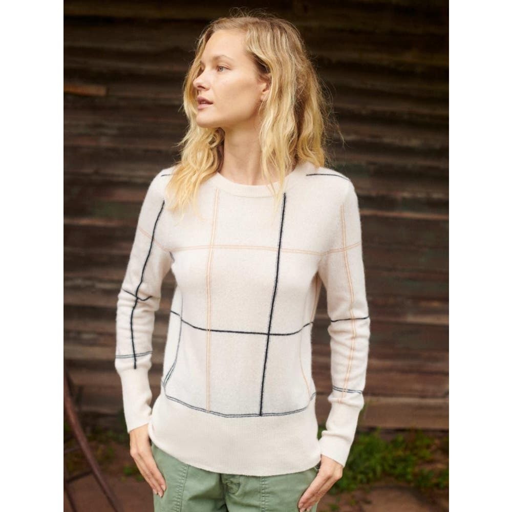 White + Warren L 100% Cashmere Plaid Intarsia Sweater